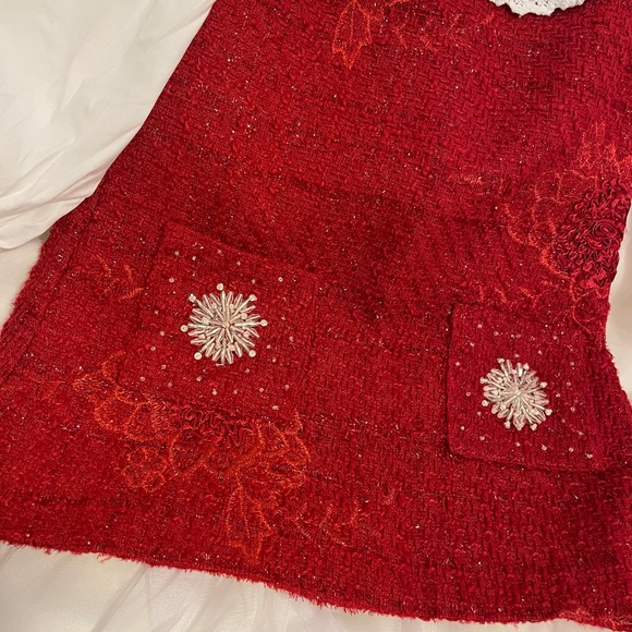Girls Elegant Red Tweed Dress with White Blouse | Holiday Outfit - Picture 2 of 4